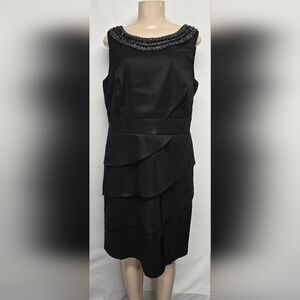 Dressbarn Woman 14 Black Sheath Dress Tiered Sleeveless Embellished